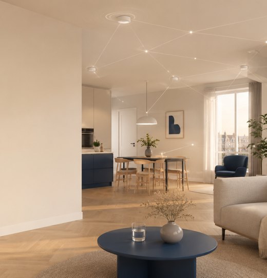Sension sensing quietly across rooms in a calm home